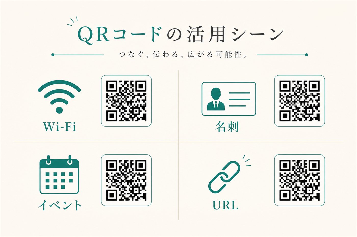 Wi-Fi・名刺・イベントなど用途別QRのイメージ
